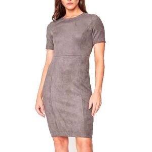Elie Tahari Emily Gray Short-Sleeve Suede Sheath Dress Size US 2
